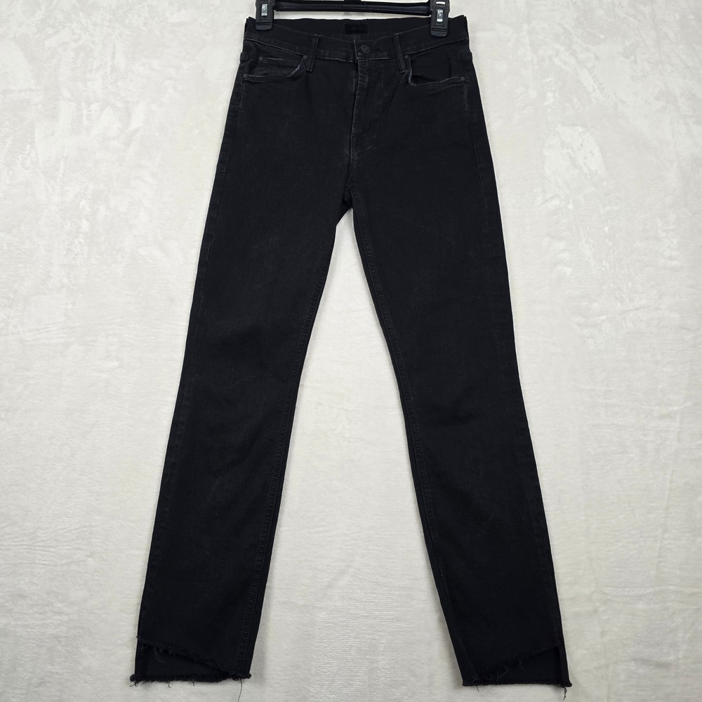 Mother Mid Rise Dazzler Ankle Step Fray Jeans Not Guilty Black 26 10816-180